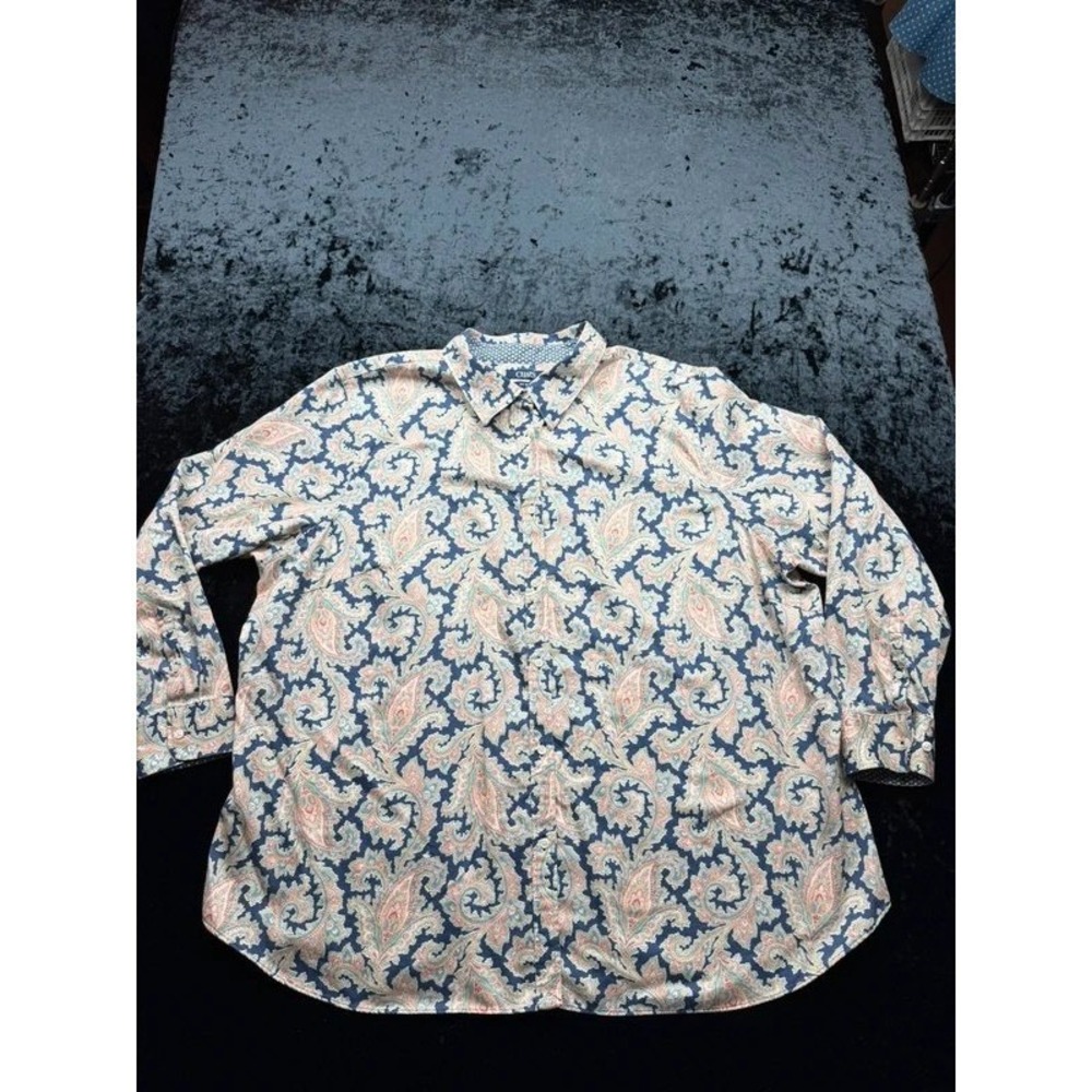 CHAPS woman's 3XL Blue Paisley Button Down Shirt 100% Cotton No Iron